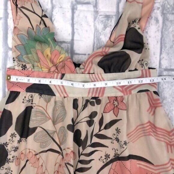 Zara Floral Halter Maxi Dress V-neck Empire Waist Open Back Tank Top Boho XS - Picture 9 of 15